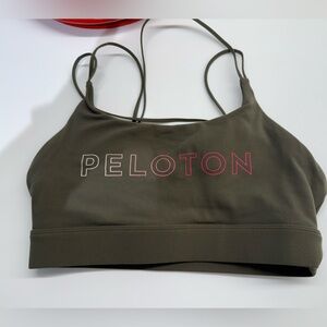 Peloton Dark Olive Women's Sports Bra, size small. Cute strappy back!!
